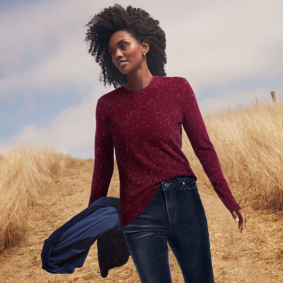 Lands' End Cashmere Sweater Women's Size L 14-16 Burgundy Donegal Red Speckled - Picture 1 of 11